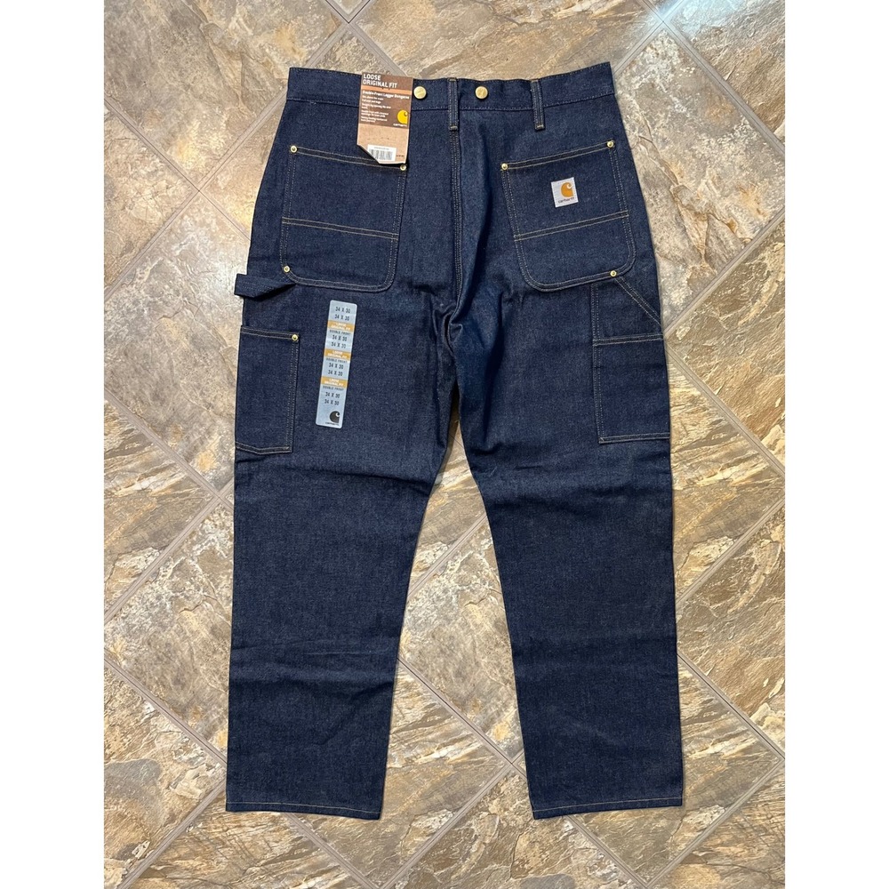 Carhartt Logger Dungarees Men 34x30 Blue NEW Double Front B07 DNM Work Pants - Picture 5 of 10